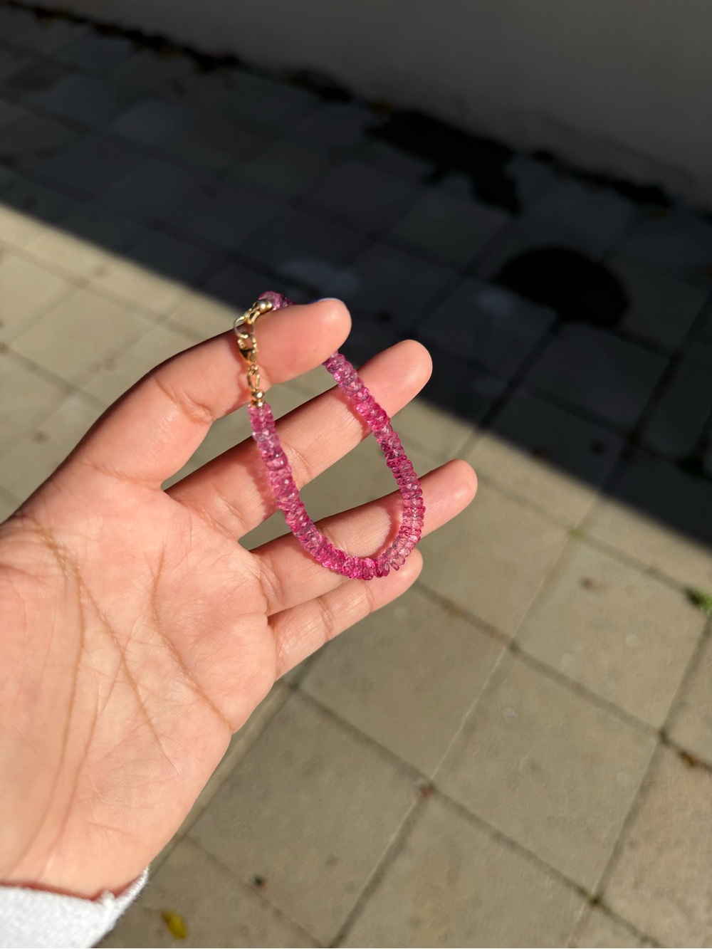 14k Hot Pink Topaz Heishi Bracelet - Picture 9 of 12